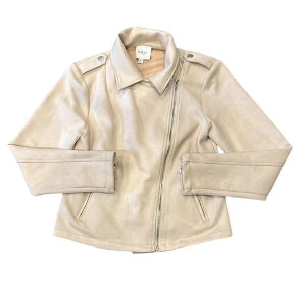 Gilli Faux Suede Moto Floral Embroidered Cream Jacket  Size M - Picture 2 of 10